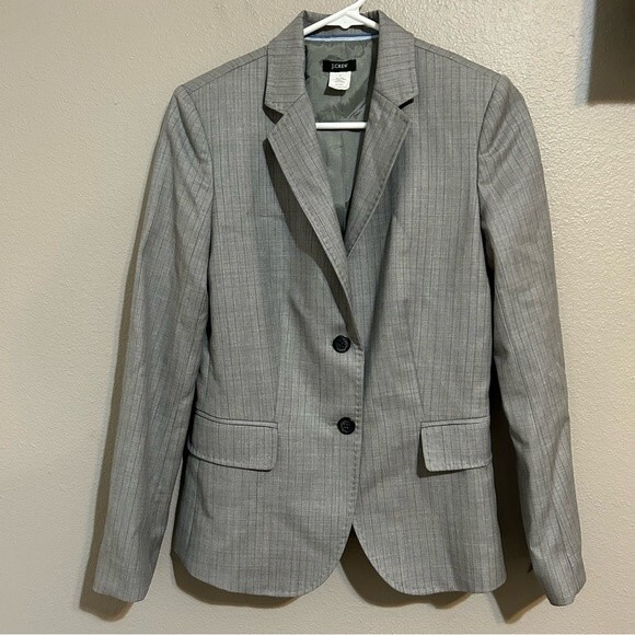 J. Crew gray striped wool 2 button blazer women’s size XS 2 - Picture 2 of 9